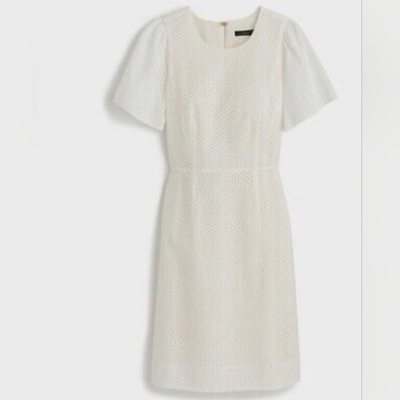 J. Crew Cotton Eyelet Dress with Short Sleeve Detail in White and Cream Sz 10 - Picture 13 of 13